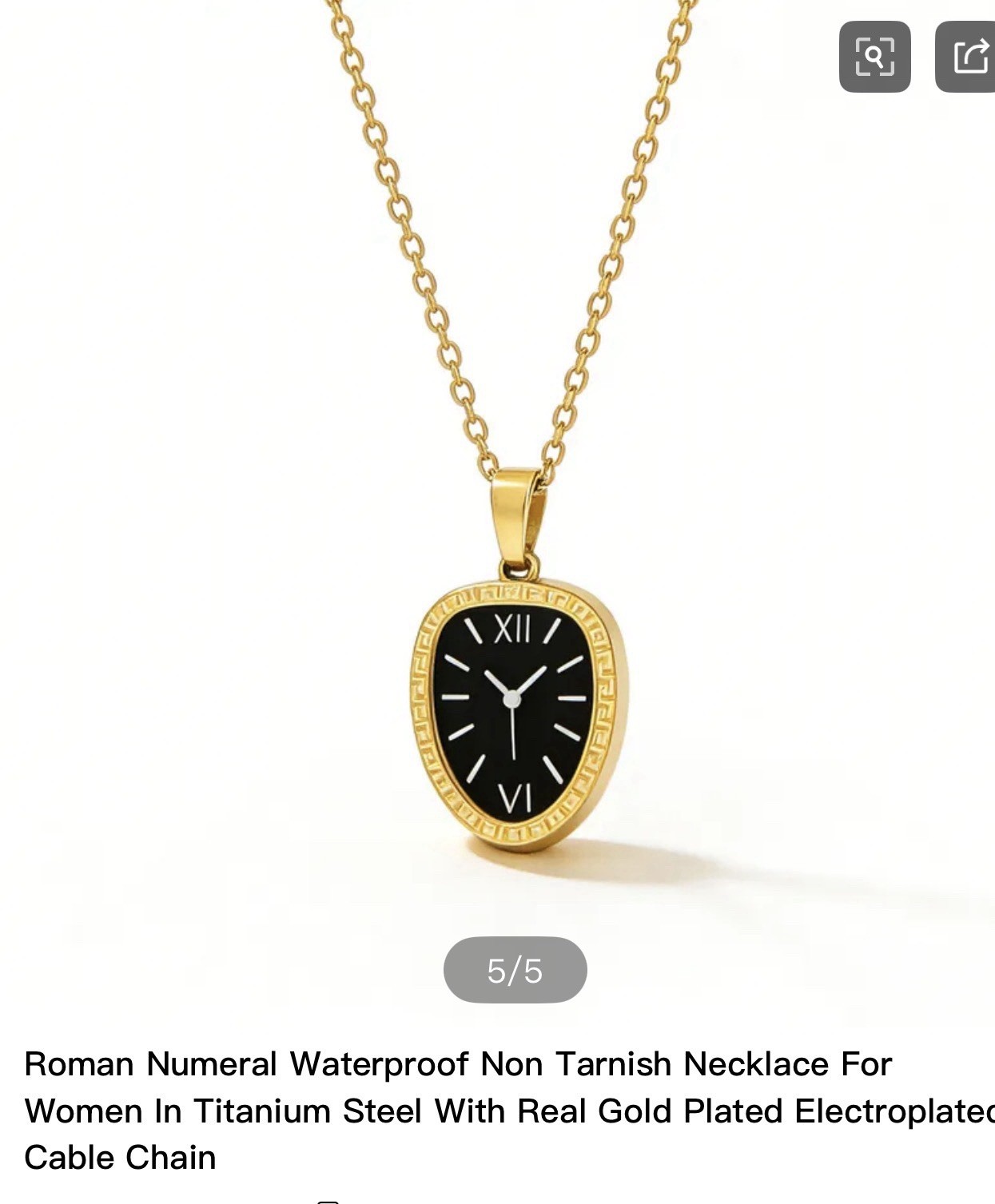 Gold Plated Titanium Steel Roman Numeral Oval Pendant Cable Chain Necklace