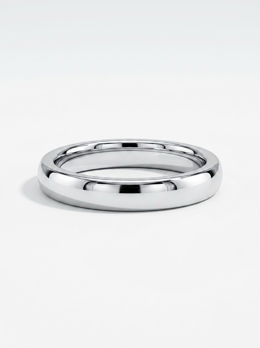 Platinum Plated Band Ring 3 mm | Simple Silver Dome Wedding Ring Minimal Jewelry