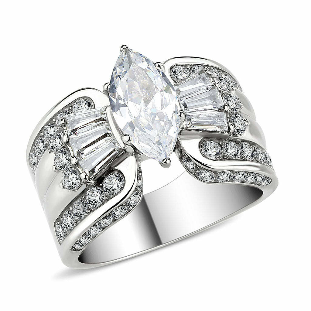 TK3777 – High polished (no plating) Stainless Steel Ring with AAA Grade CZ in