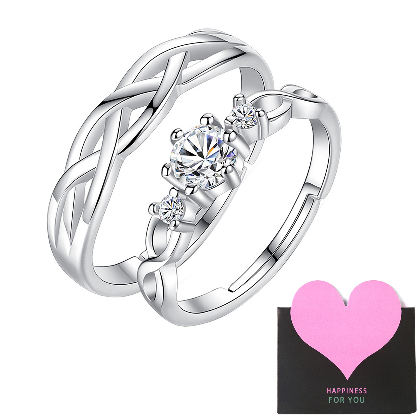 His Hers Infinity Knot Clear CZ Eternity Bands Set Couple Matching Promise Rings