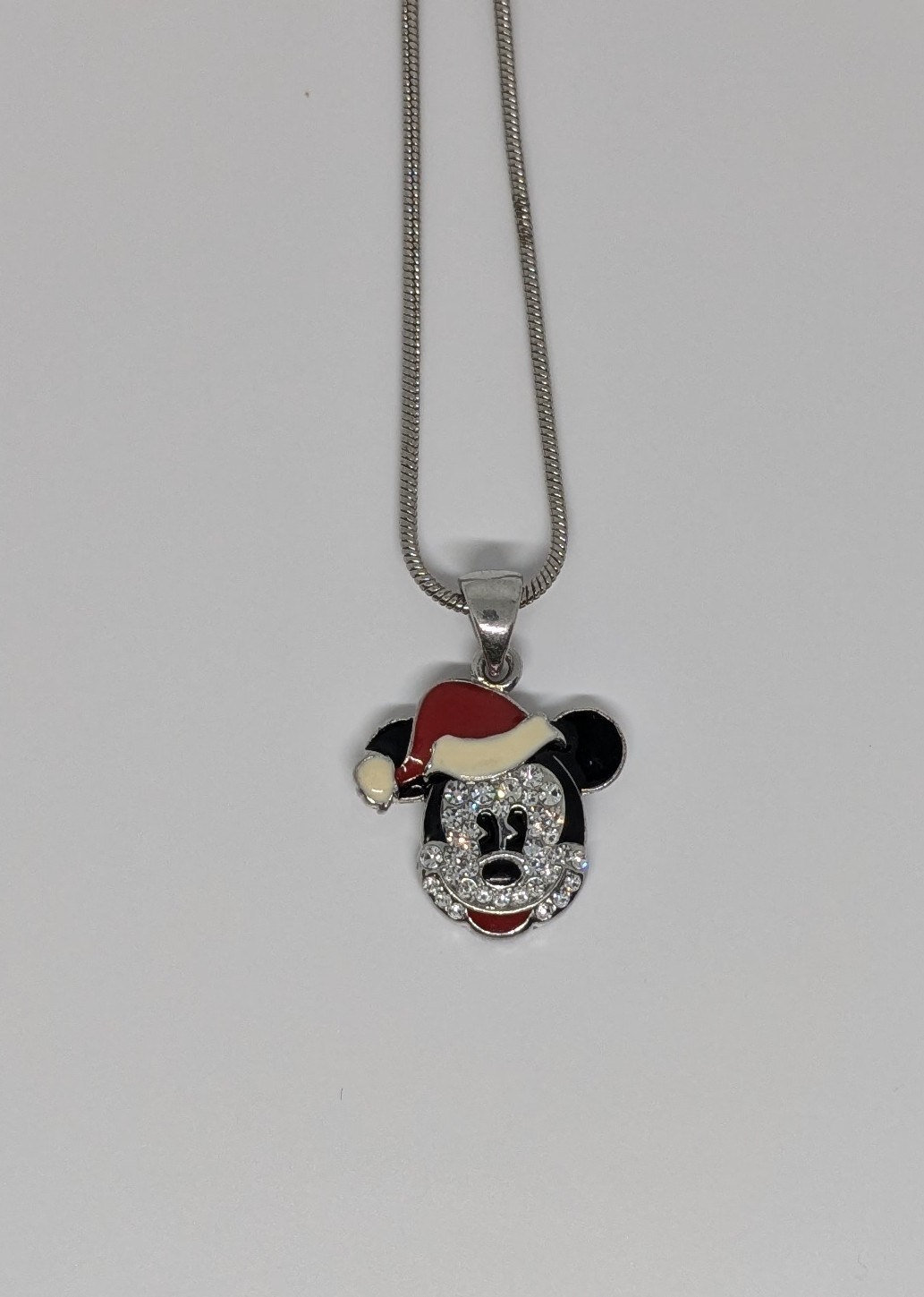 Mickey Mouse Santa Hat Avon 2003 Enamel Rhinestone Necklace