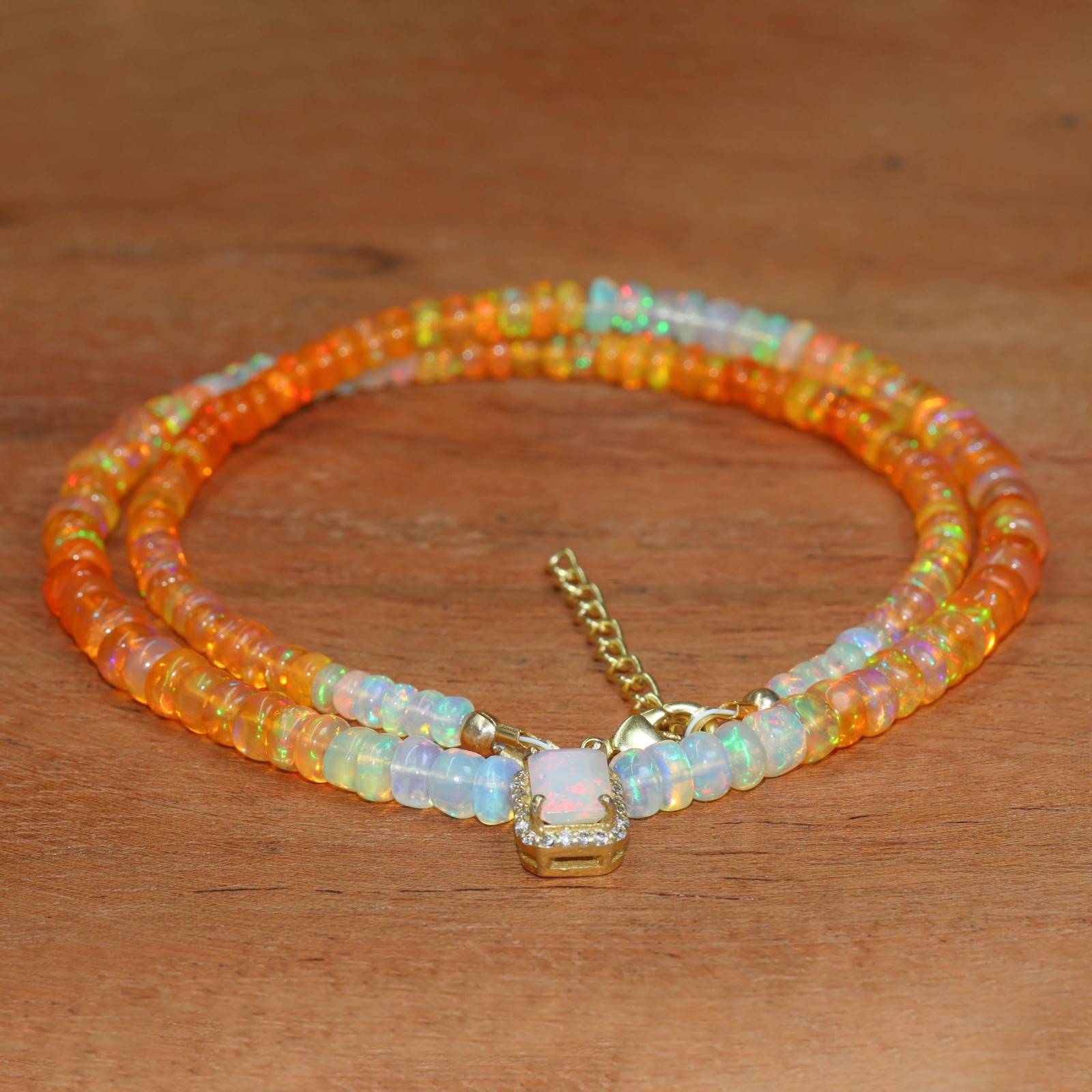 Fire Orange Opal Smooth Shaded Beads Charm Necklace, Octagon Cut Opal Necklace