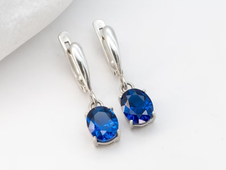 2Ct Oval Cut Simulated Blue Sapphire Drop Clip On Earrings 14K White Gold Plated