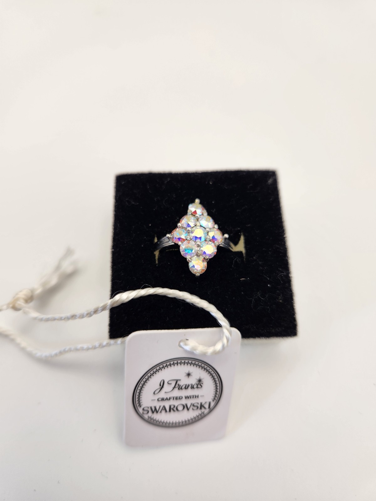 Swarovski Aurora Borealis Crystal Stone Ring Size 7 Platinum Plated