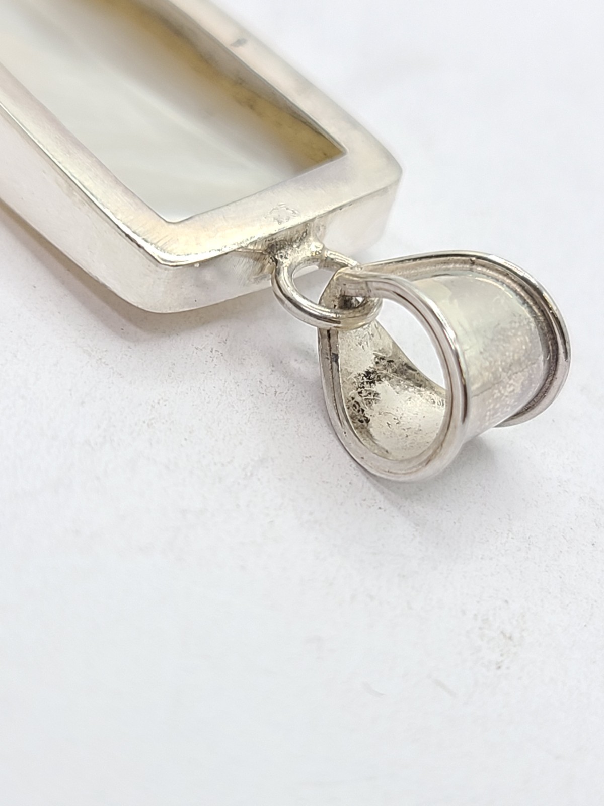 Estate Double Sided Mother of Pearl Rectangle 925 Sterling Silver Pendant