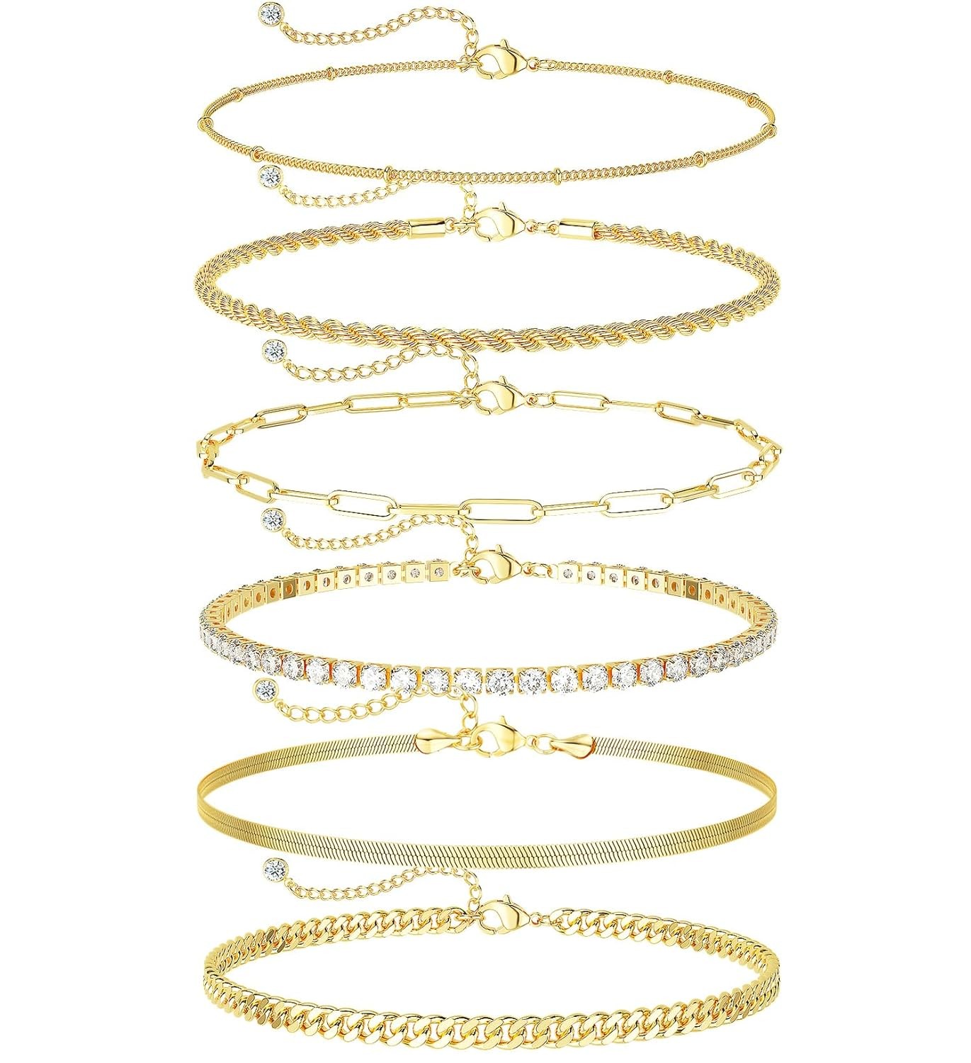 DEARMAY 14K Gold Plated Ankle Bracelets for Women Waterproof – Dainty 6Pcs Ankle