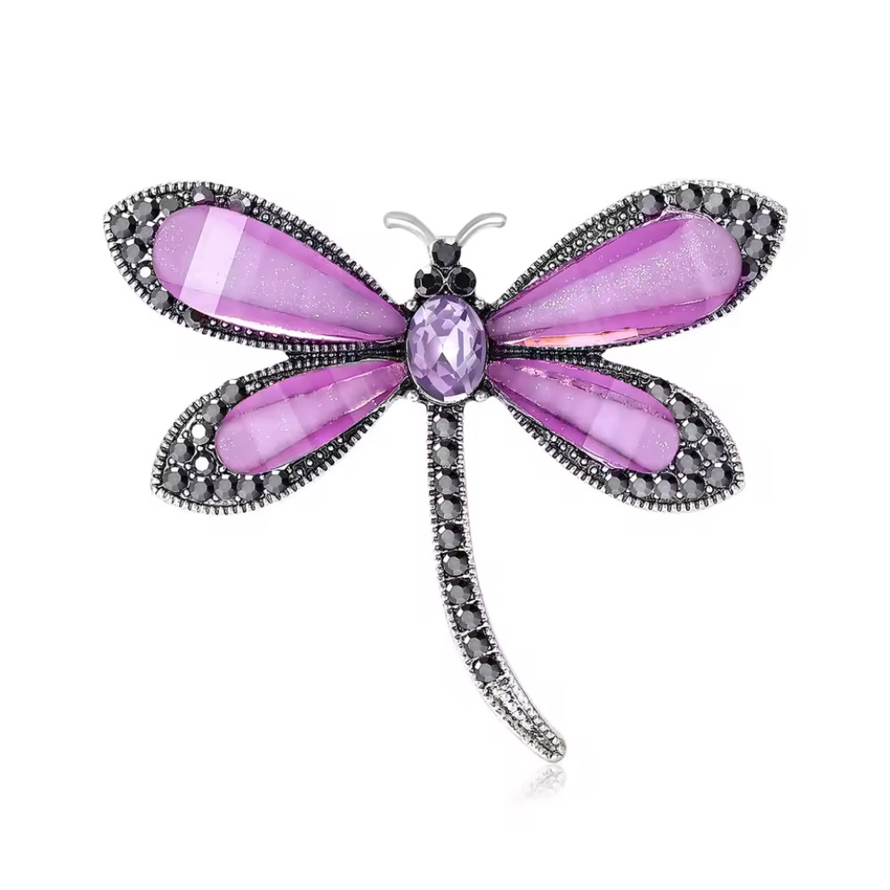Purple Crystal Dragonfly Brooch Pin Rhinestone Insect Summer Statement Jewelry G