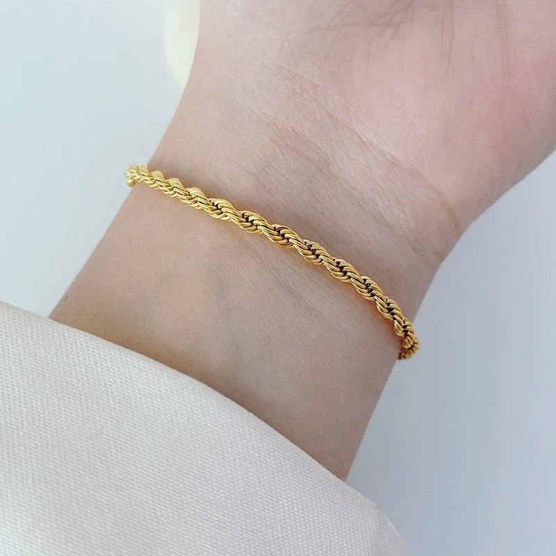 18K Gold Plated 925 Sterling Silver 4mm Chain Bracelet Unisex 8in 20cm Gift USA