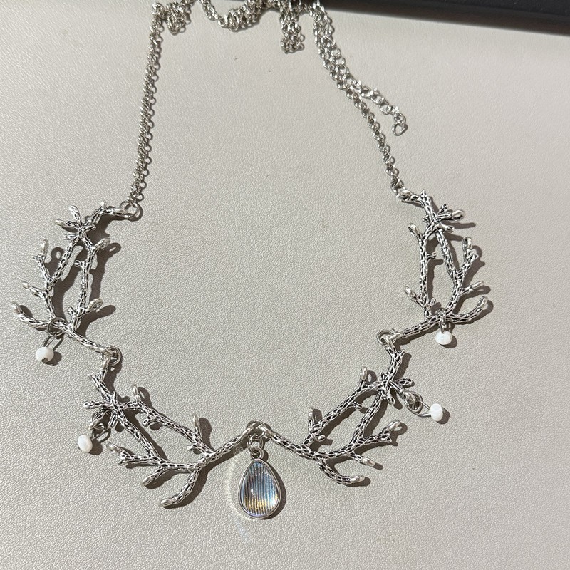 Moonstone Branch Choker Necklace Gothic Fairy Witch Pagan Jewelry for Women