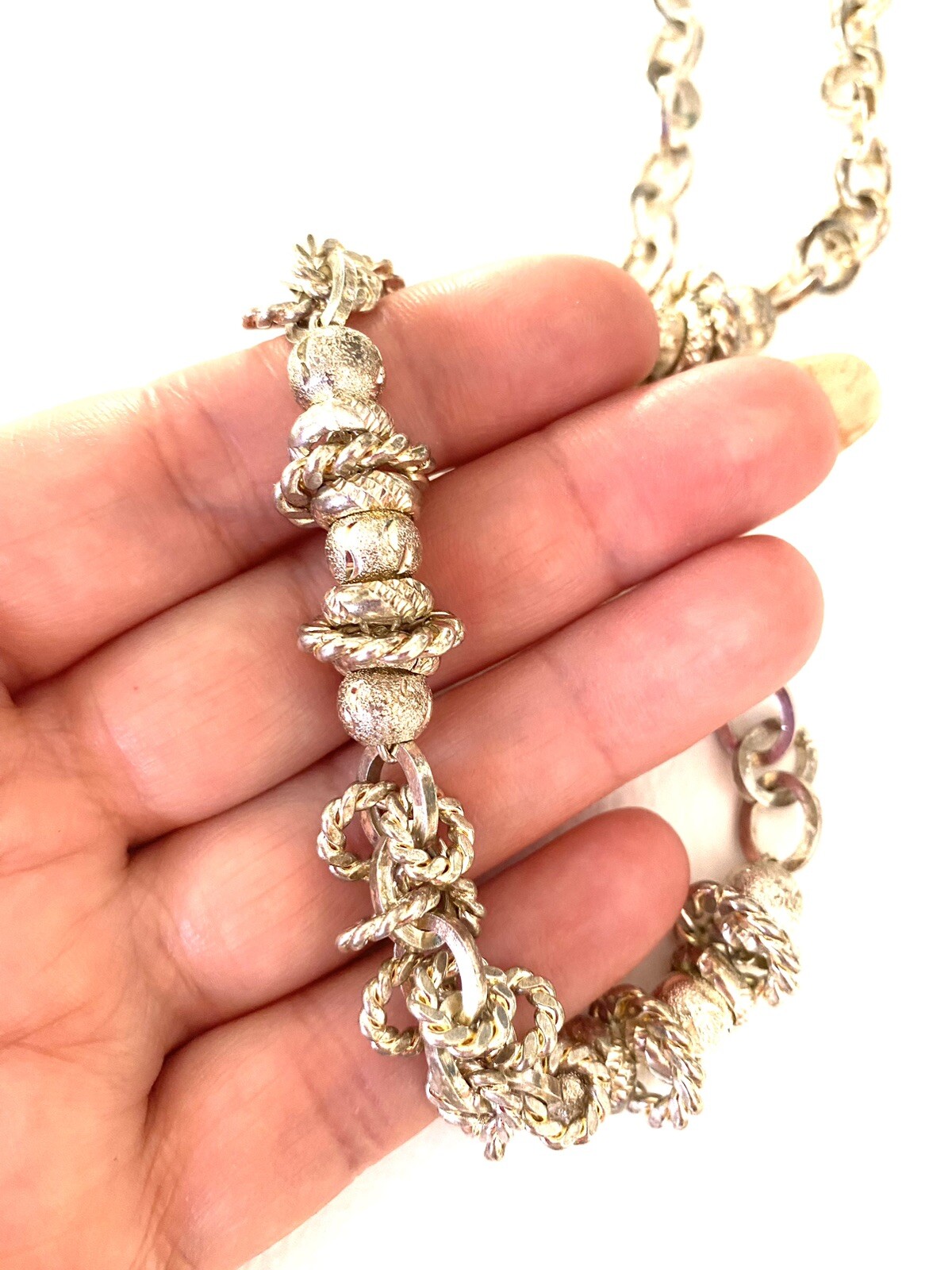 Estate Find Silver Tone Thick Chain Charm Statement Necklace 16”