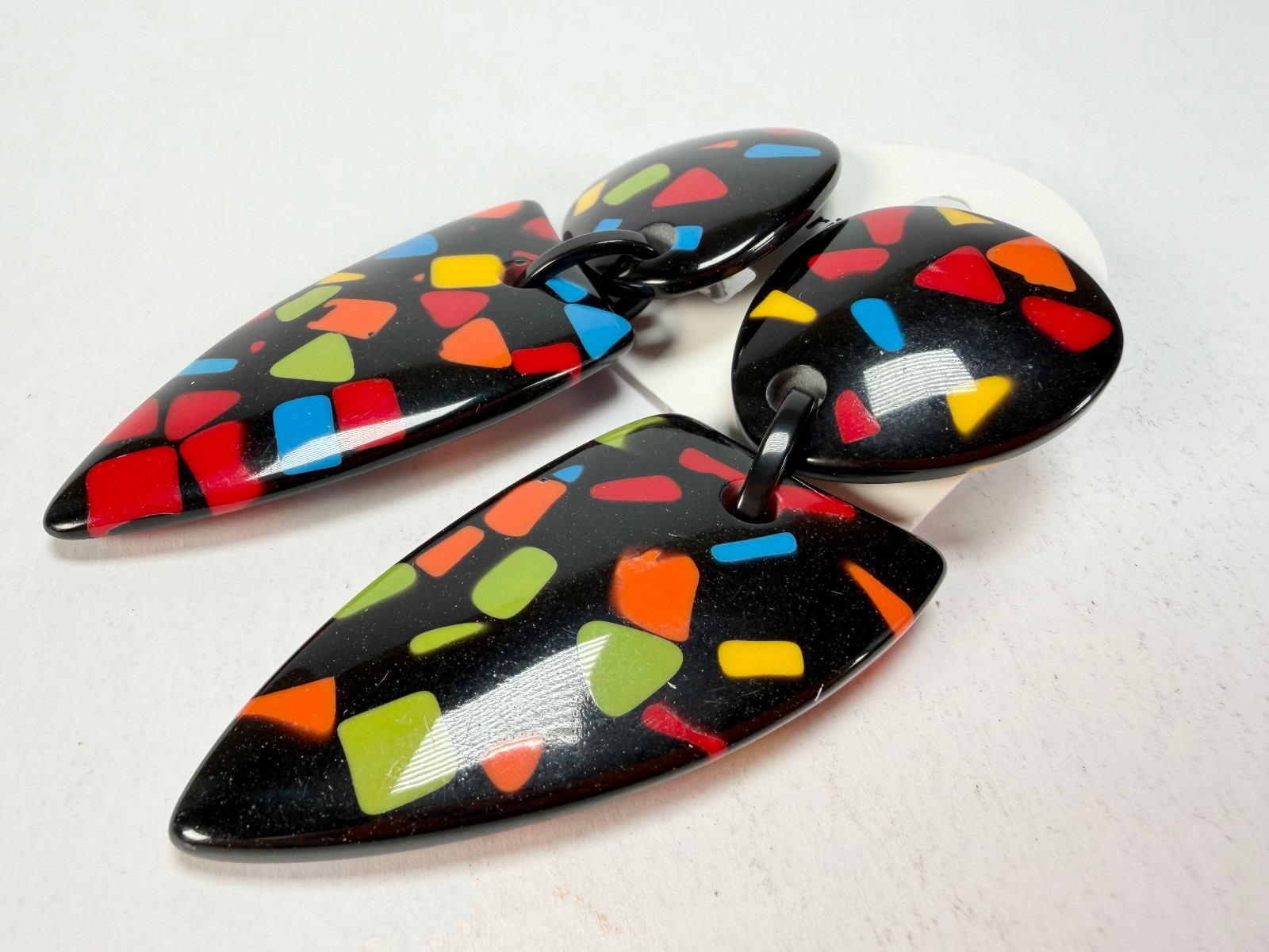 Marion Godart Confetti Art-Deco Mix Dome & Pendant Resin Clip On Earrings