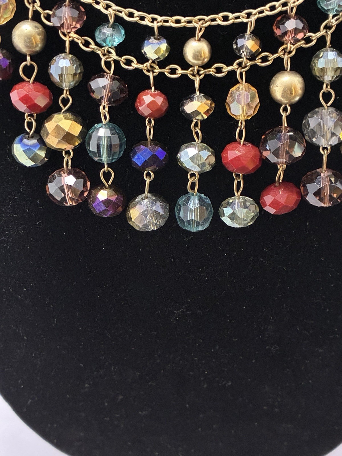 Jules Signed Gold Tone Layered Statement Necklace Multicolor Glass Beads Adj