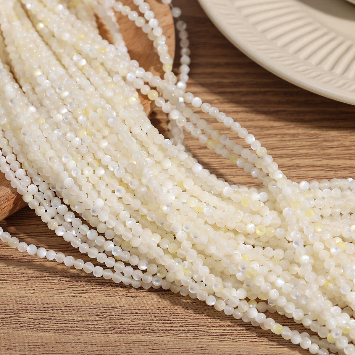 Handmade Mother of Pearl Elastic Stretch Bracelet – 4mm Round Gemstone Bead