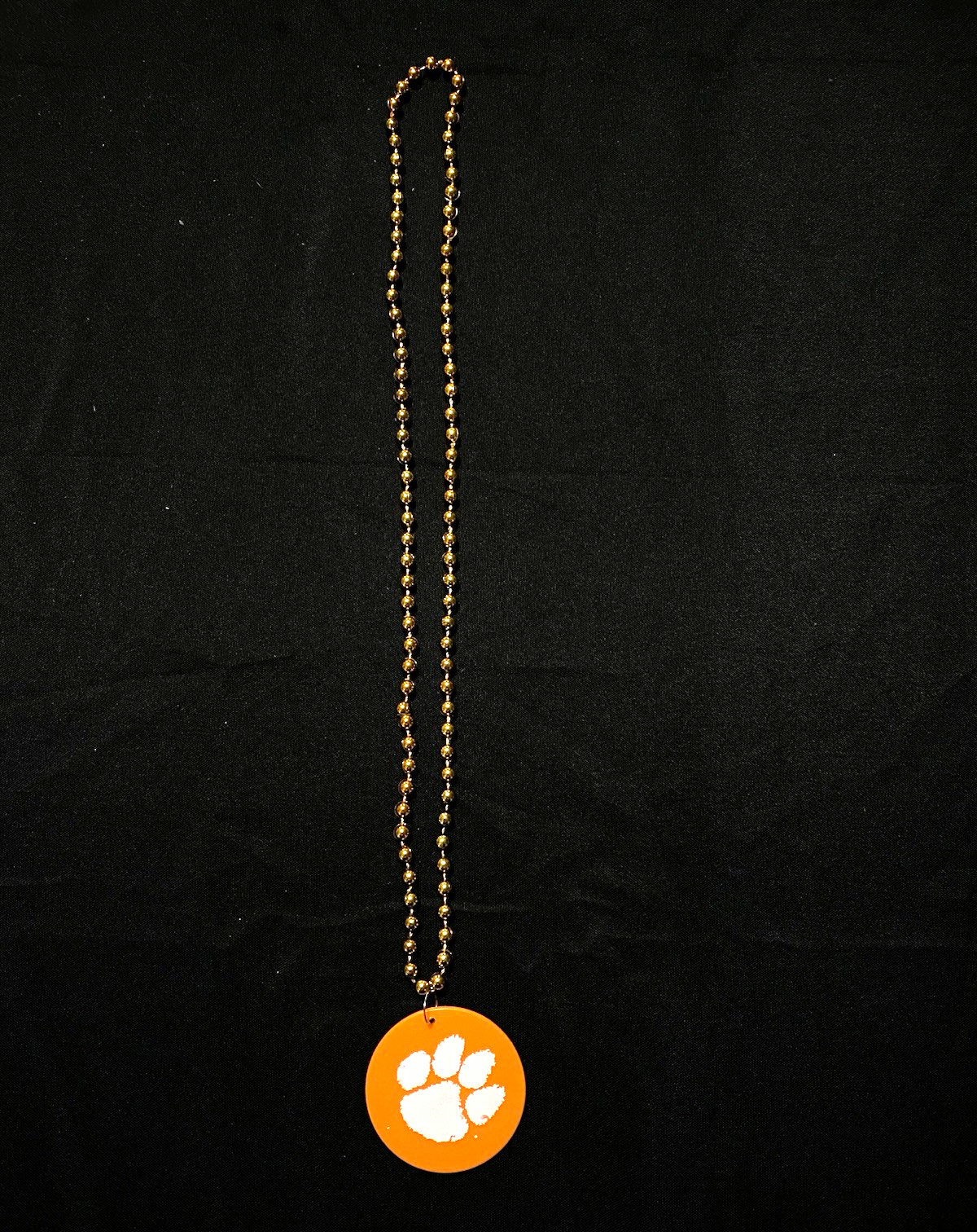 Gold Tone Nickel-Free Ball/Bead Chain Necklace Round Orange Paw Print Charm
