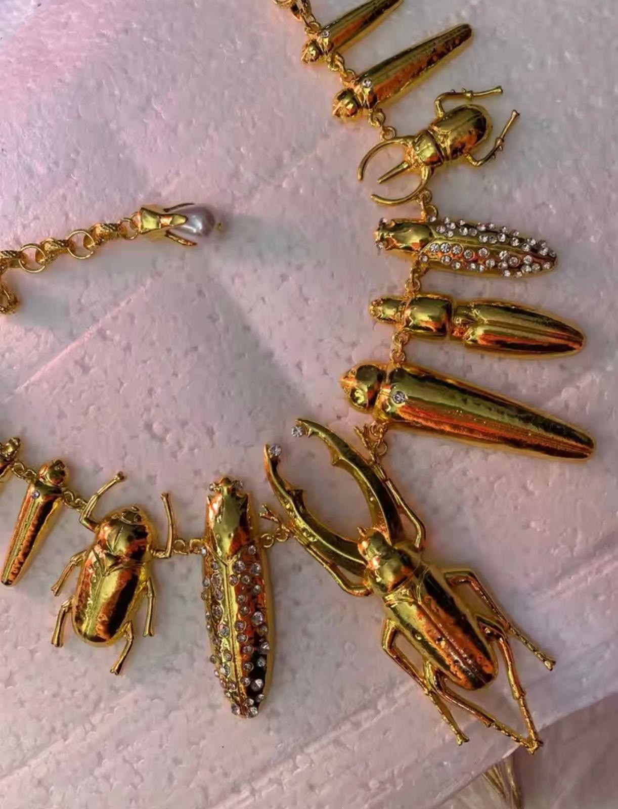 Surrealist Beetle Pendant Statement Necklace Wearable Art Jewelry