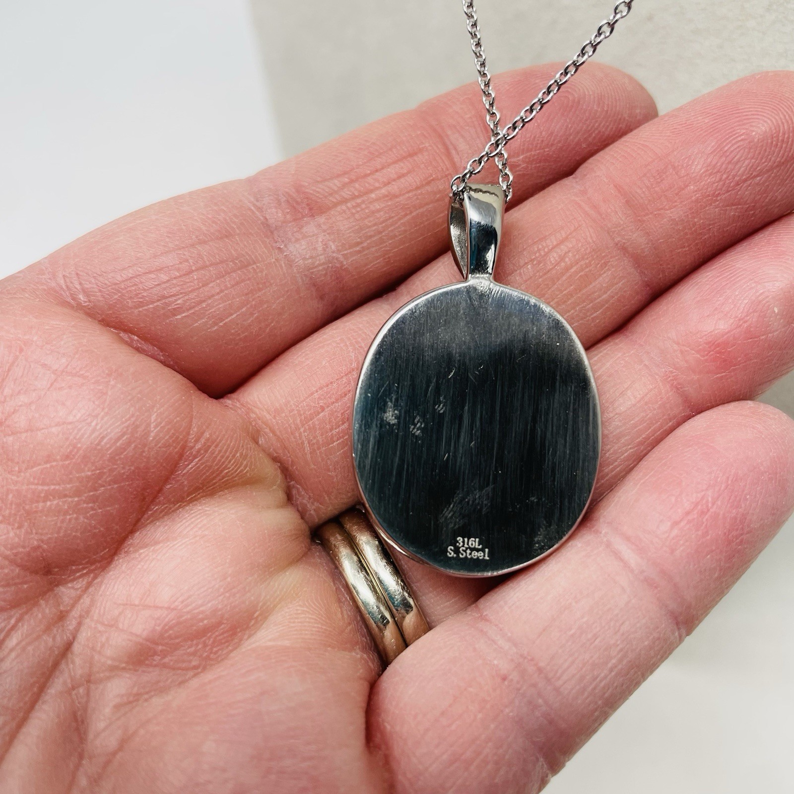 Shop LC Black Onyx/White Austrian Crystal Oval Pendant in Stainless Steel 5232