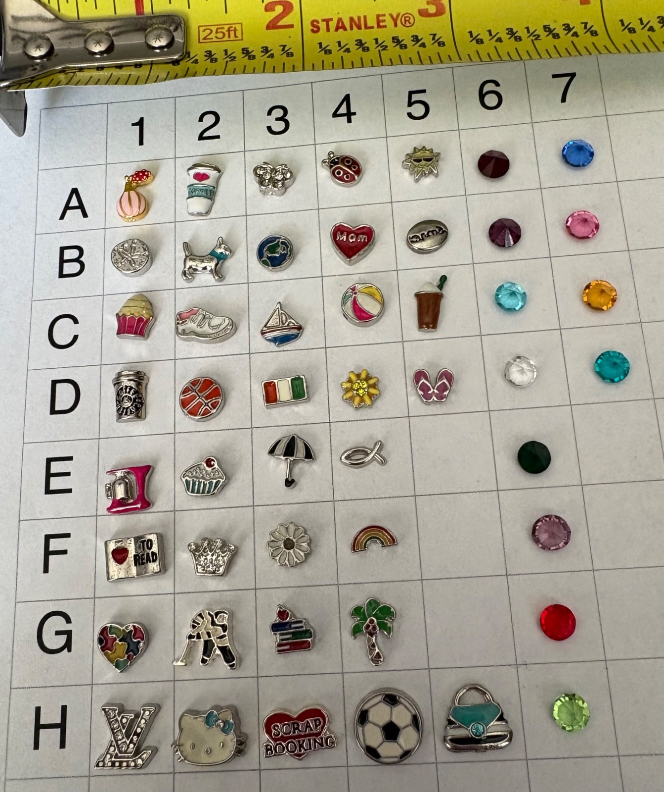 New Floating Charms to fit lockets – SEE GRID- Each box = 0.5” x 0.5”
