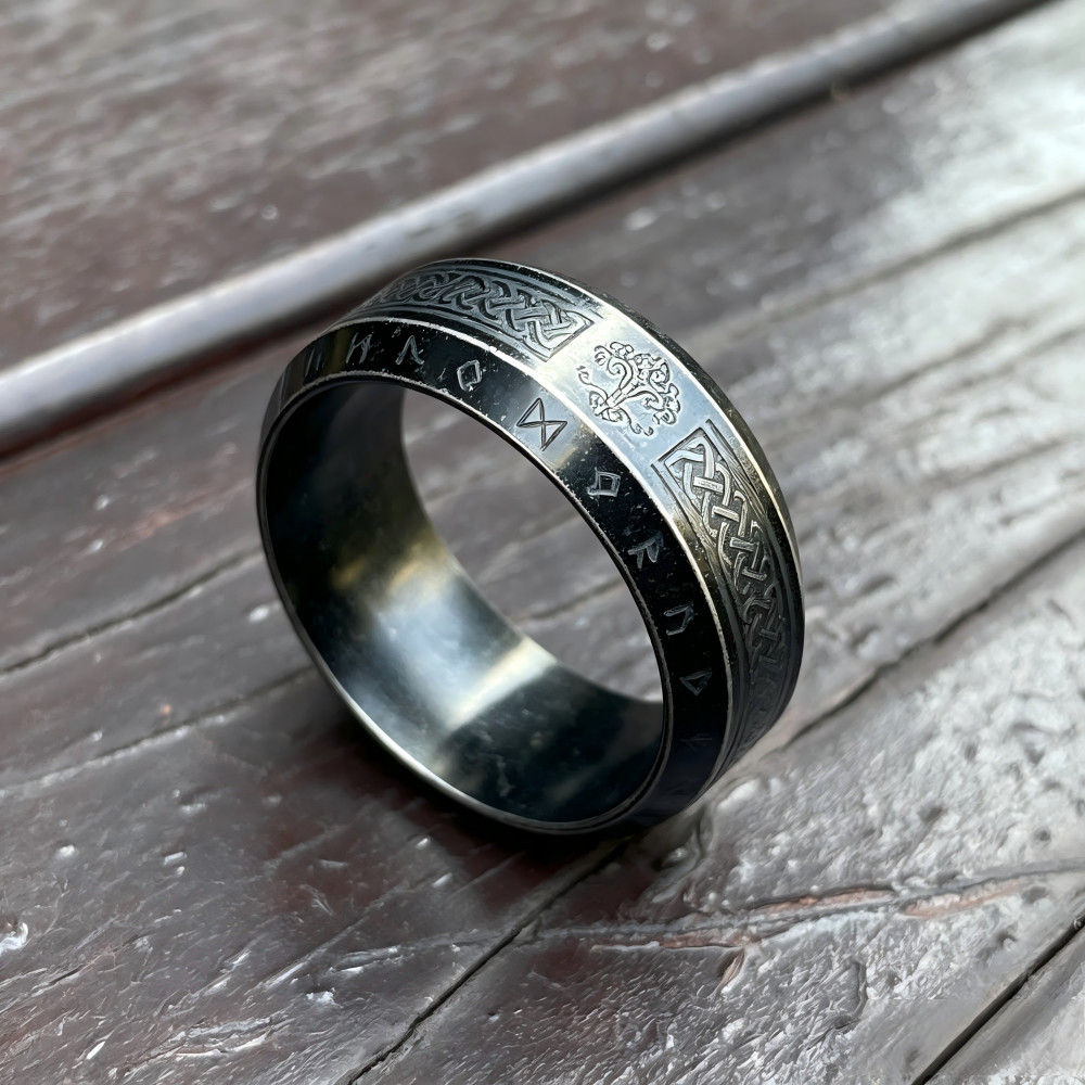 Stainless Steel Viking Ring for Men-Nordic Vintage Minimalist Black&Silver Band