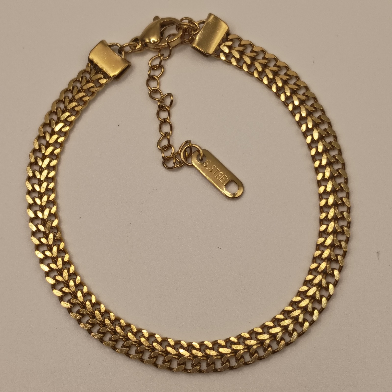 Double Wheat Link Adjustable Bracelet 18K Gold Plated Stainless Steel 6″-8.5″