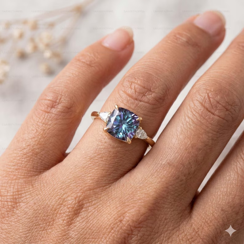 Alexandrite Ring, Gold Alloy, Anniversary Birthday Gift For Her, Women Ring