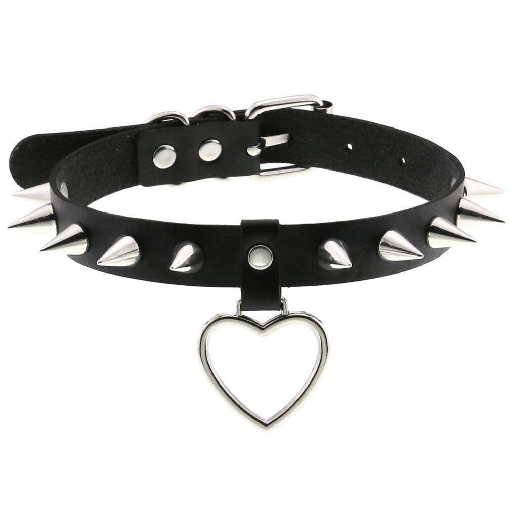 Women O Ring Neck Collar Chain Gothic Punk Studded Pu Leather Choker Necklace