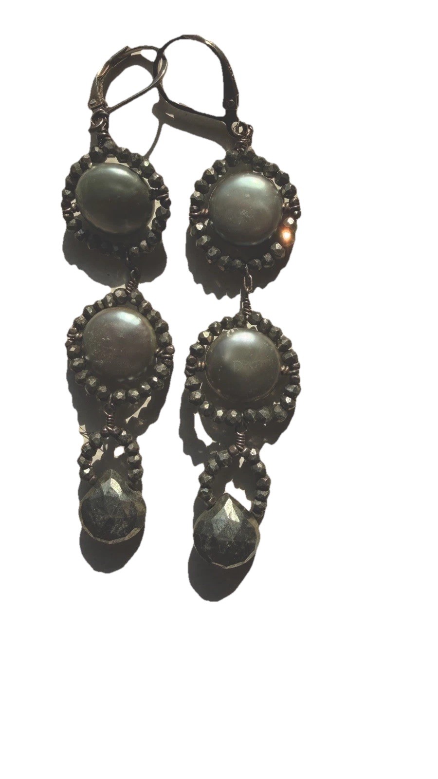 Artisan Boho Boutique Harmony Scott Mandala Triple Gray Pearl Drop Earrings