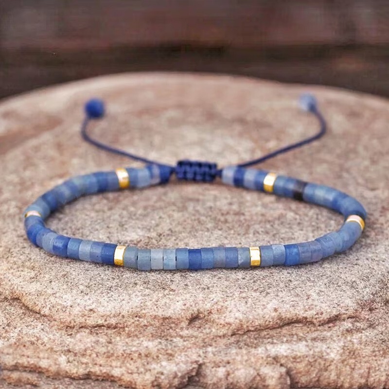 Blue Aventurine Natural Gemstone Tube Small Beads Healing Bracelet Xmas Gifts