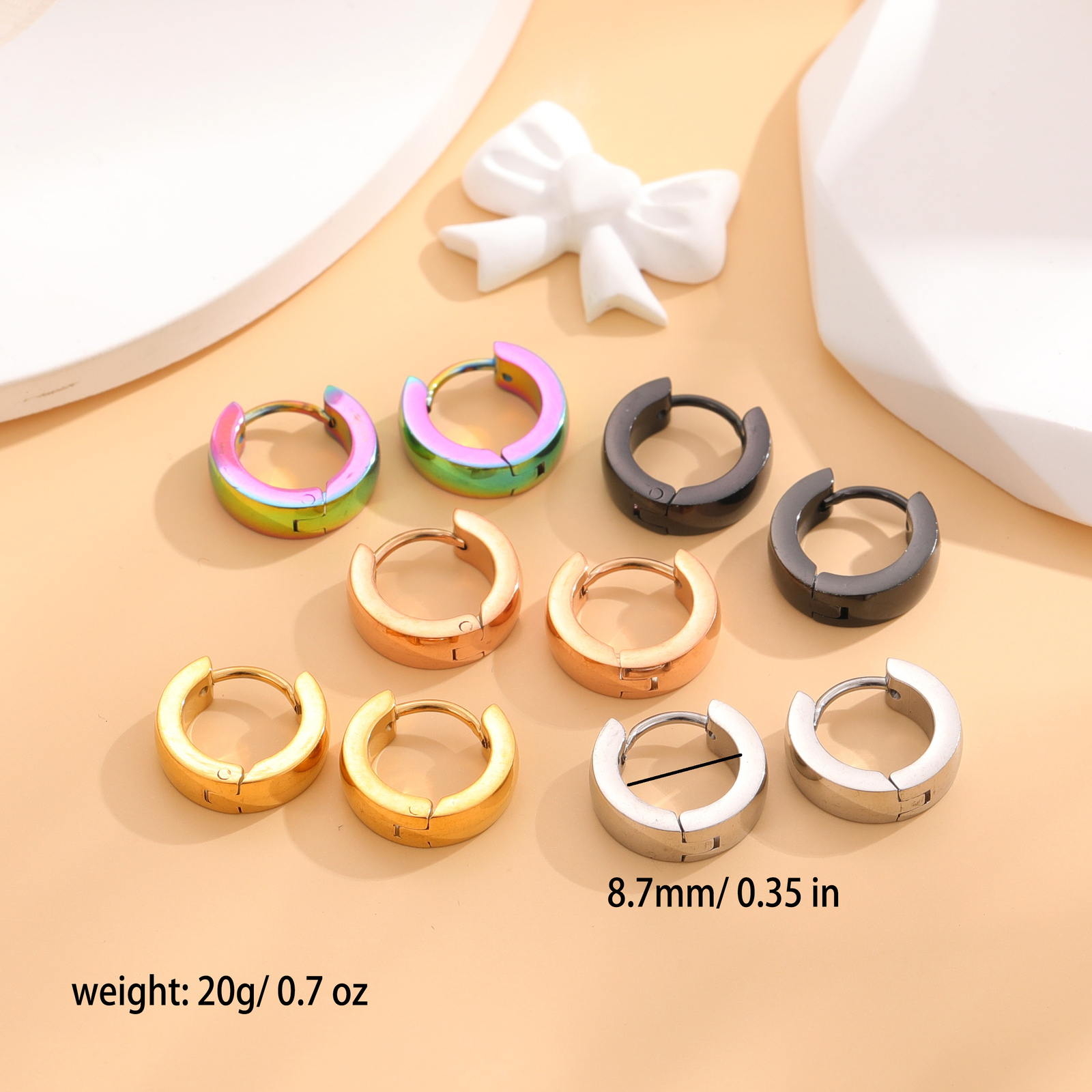 5Pairs/set Stack Hoop Nose Ear Hinged Tragus Ring Septum Clicker Surgical Steel