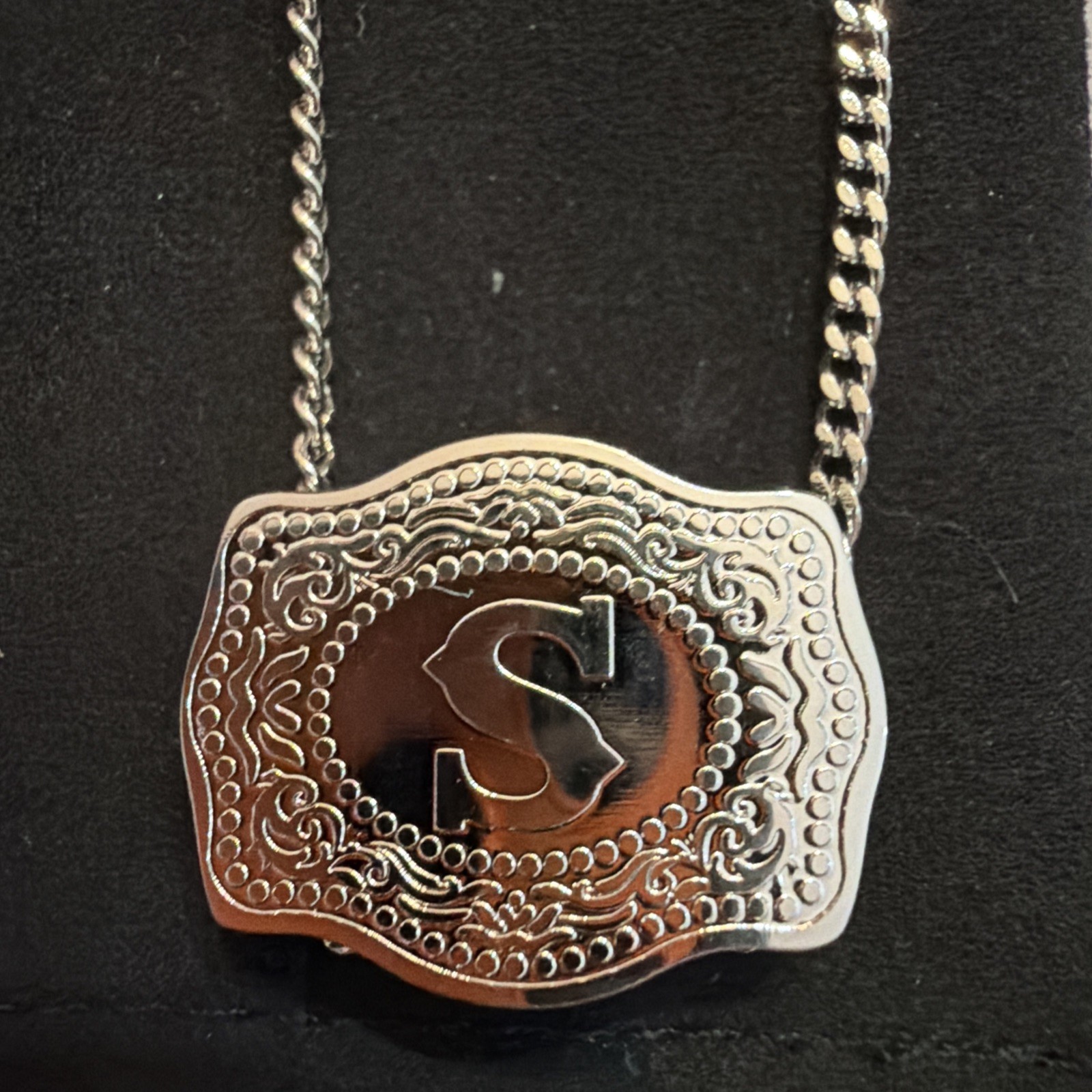 Belt Buckle Pendants, 1Set Letter S Pendant Necklace with Beaded Chain, Silver
