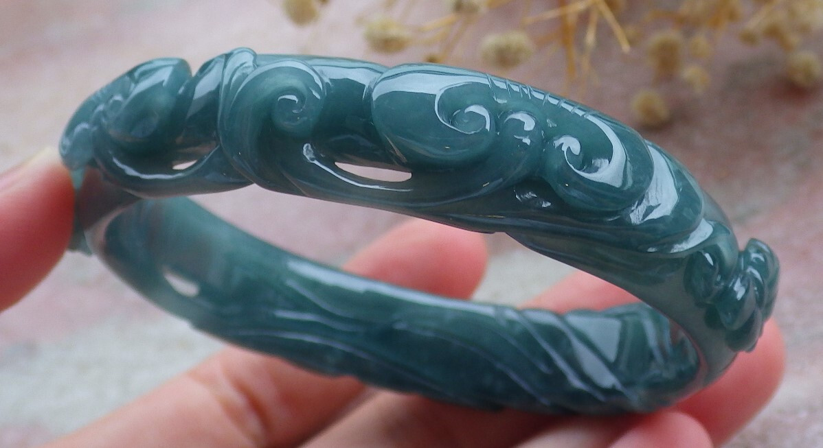 Certified Green A JADE Jadeite Lobster Shrimp Bangle Bracelet 58mm 手镯 679774