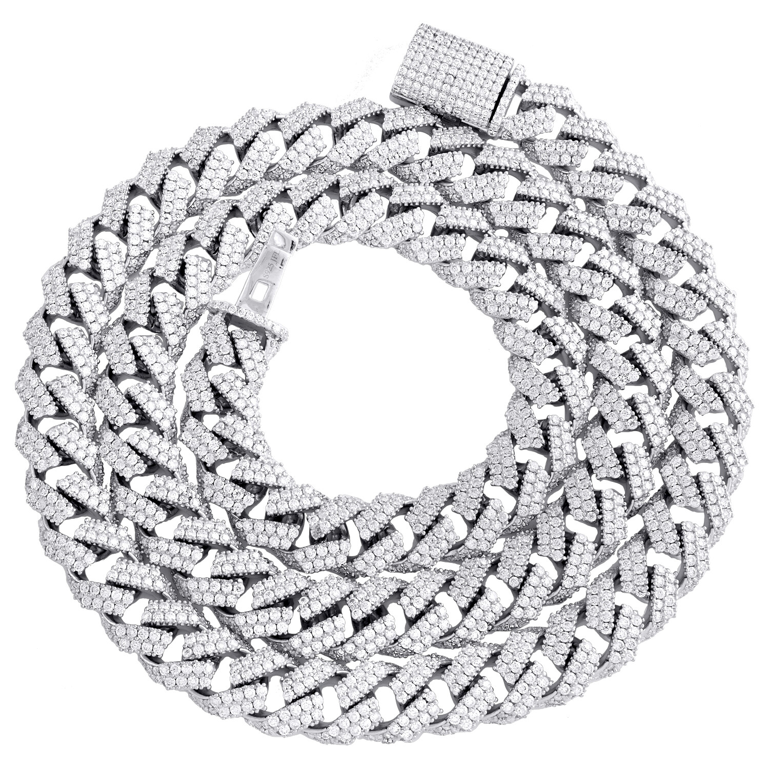 Sterling Silver Moissanite 10mm Miami Cuban Chain 22″ Prong Set Necklace 18 CT.