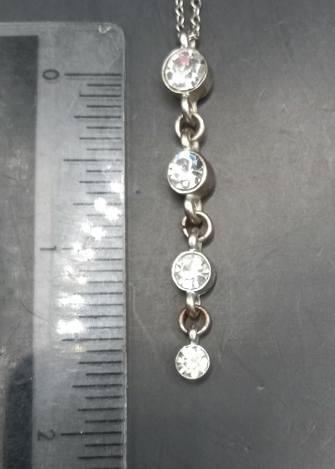 Silver Tone Glass Crystal Dangle Drop Pendant Necklace 16″ #610