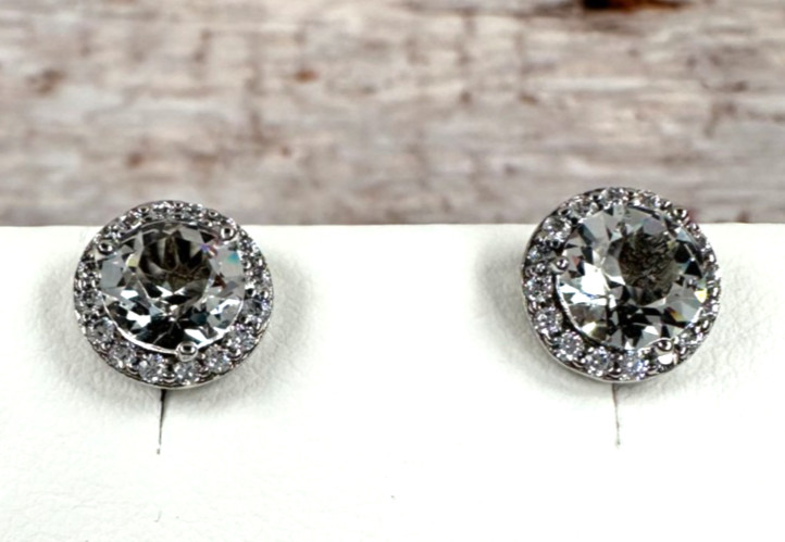 Sterling and Cubic Zirconia ATI 7.8 mm Round Earrings Stud Solitaire and Cluster