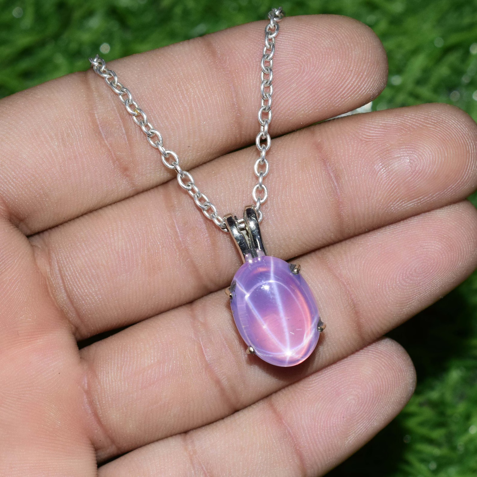 Vintage 25.90 Ct Natural 6 Ray Pink Star Sapphire Pendant in Silver Jewelry
