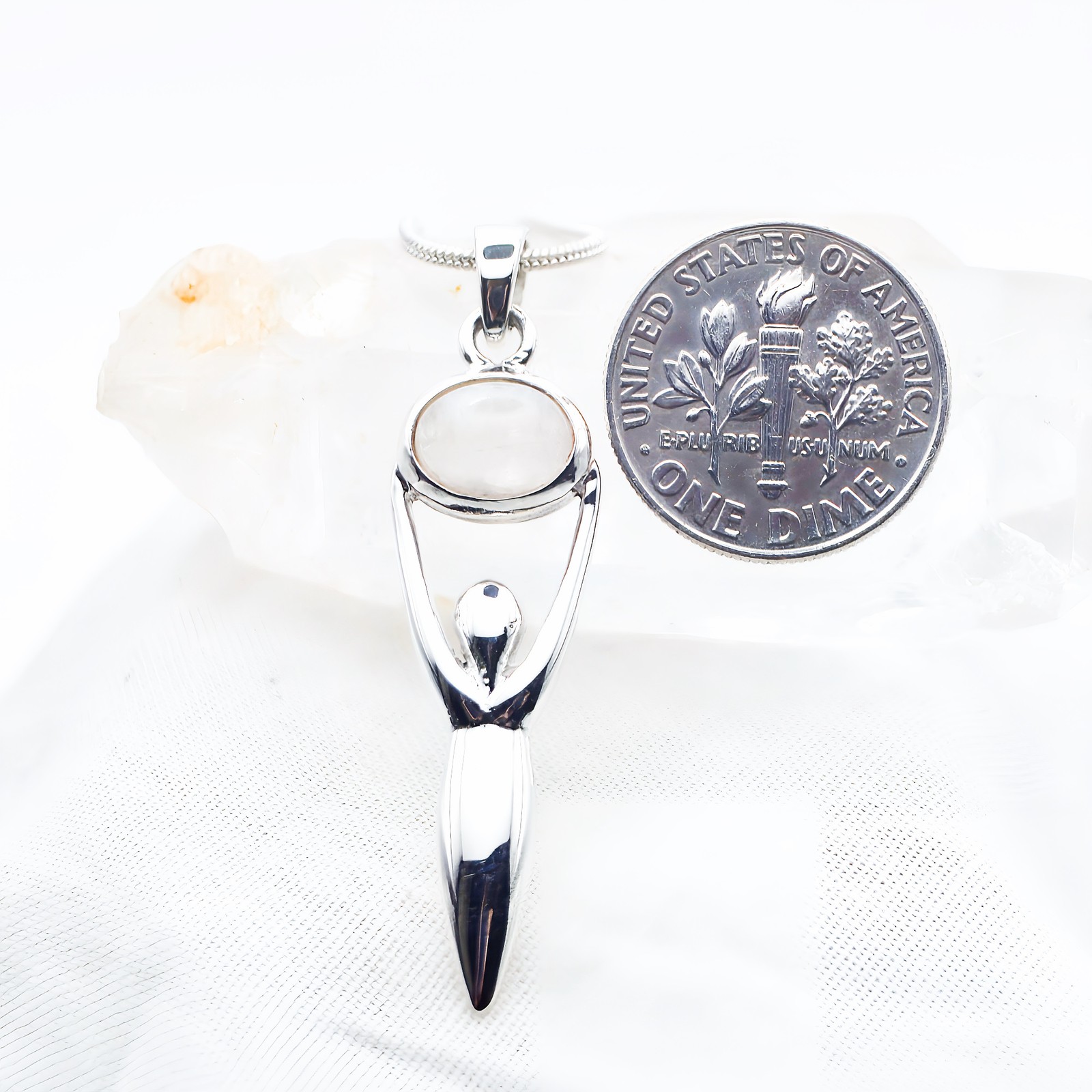 Moonstone Goddess Dainty Pendant 925 Silver Natural Crystal Wicca
