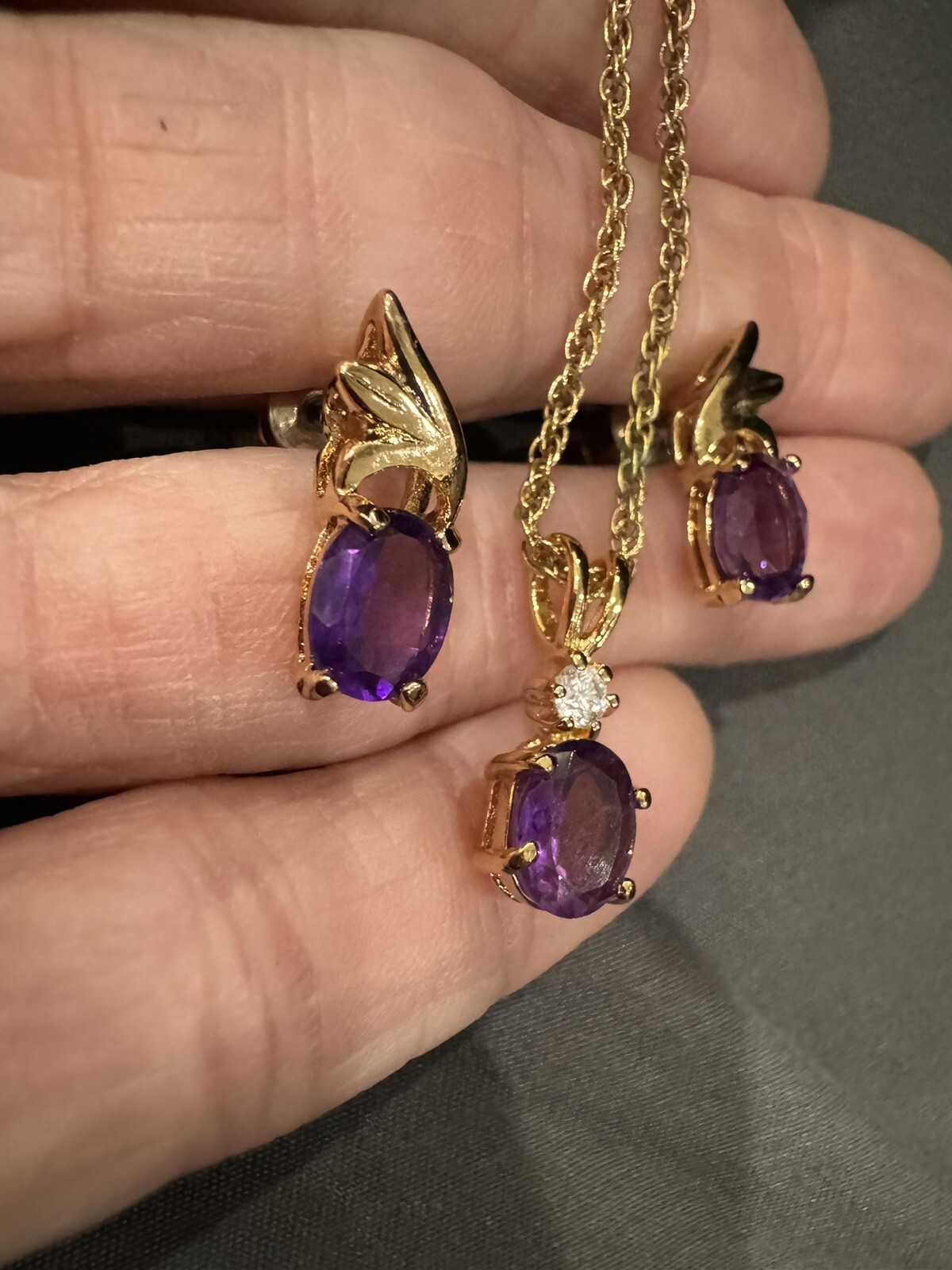 Gold Plated Amethyst Earring And Necklace Set