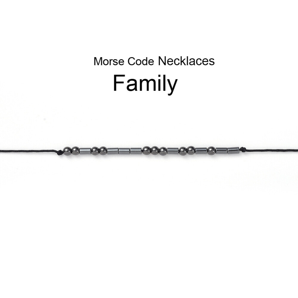Adjustable Non-magnetic Hematite Necklace Beads Morse Code-Family 31.1″ P684