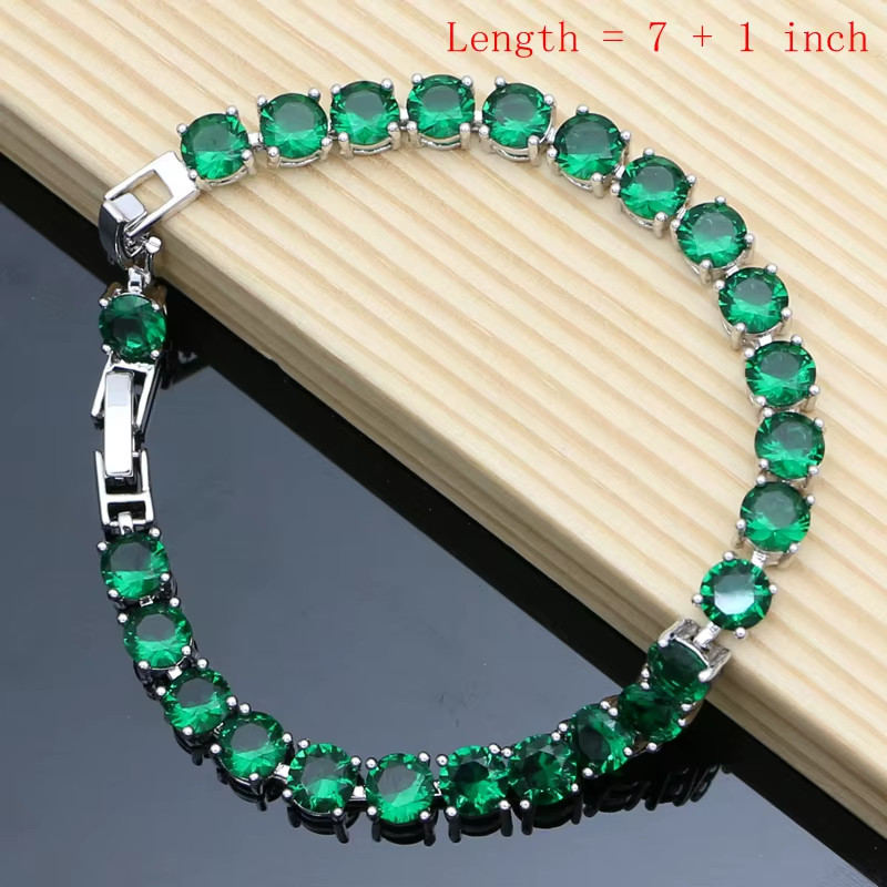 Bride Silver 925 Jewelry Sets Natural Green Emerald Earring Bracelet Resizable R