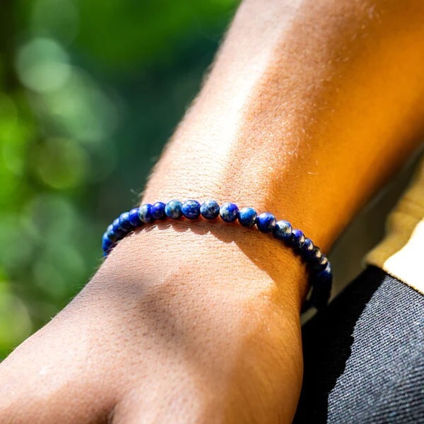 Lapis Lazuli Crystal Gemstone Elastic Dainty Bracelet Minimalist 4mm Round Beads