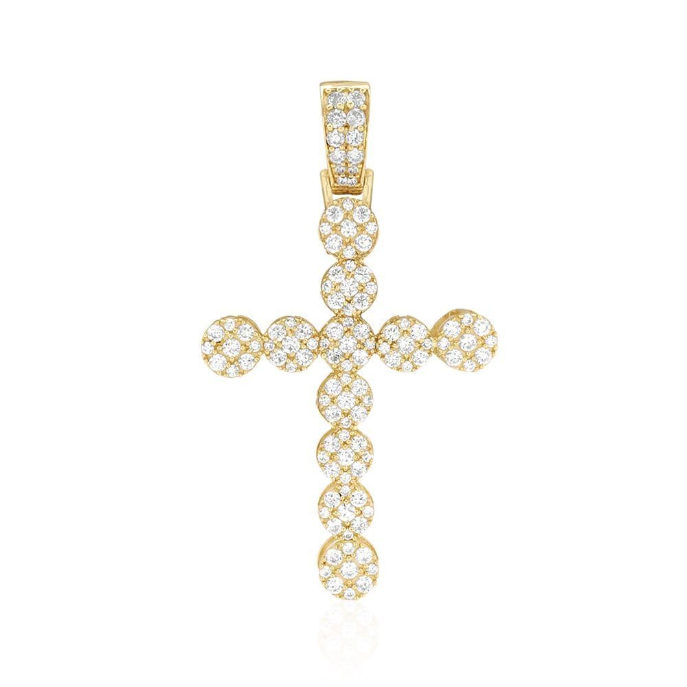 10k Yellow Gold 6Ct Simulated Diamond Cluster Religious Cross Pendant
