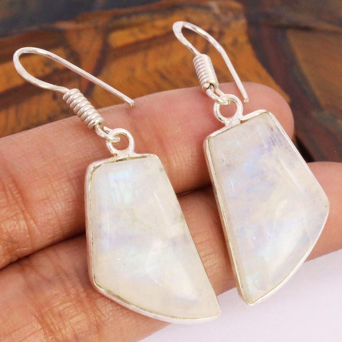 Rainbow Moonstone 925 Silver Plated Handmade Earrings of 1.5″