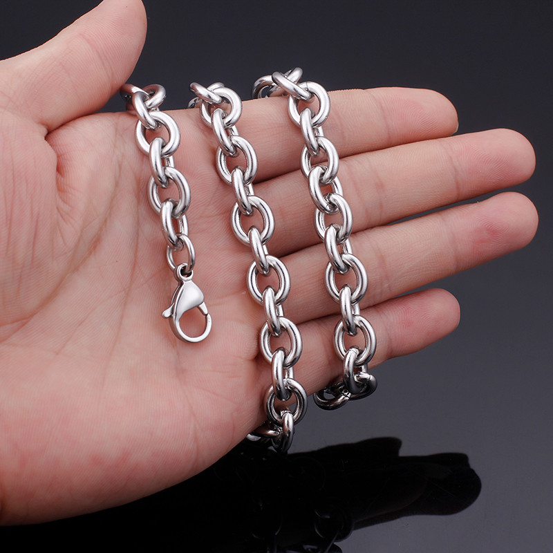 18”-32” Silver 8mm Stainless steel Smooth Rolo Link Chain Necklace Men Jewelry