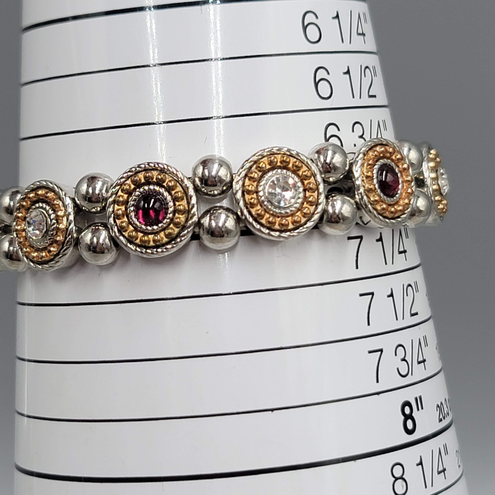 Clear Red Rhinestone Panel Elastic Bracelet Silver tone Gold tone 7″