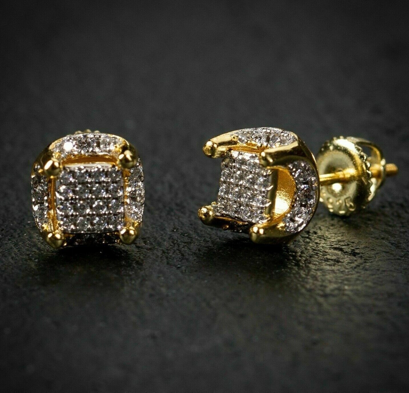 2.20Ct Round Cut VVS1 Diamond Men’s Cluster Stud Earrings 14K Yellow Gold Finish