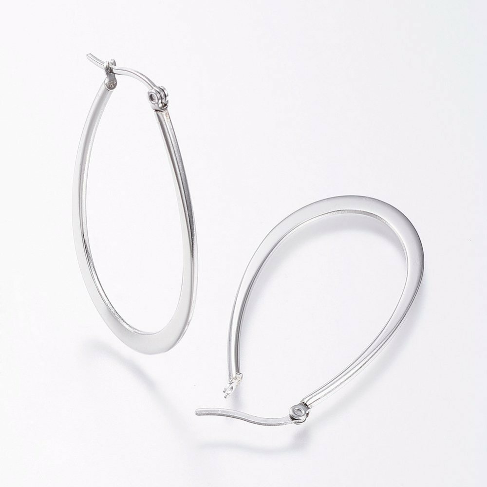 Stainless Steel Hoop Earrings Yellow Gold Silver 1.2″ to 2.4″ Pin 0.7x1mm P563