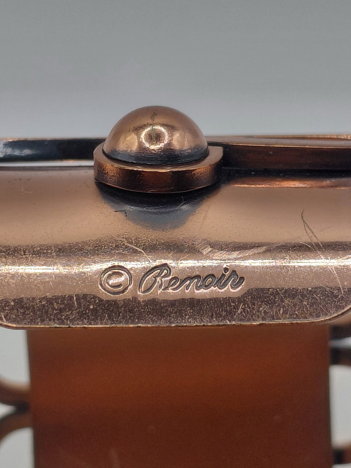 Renoir Signed Copper Cuff Bracelet Hinged Bar Link Wide No Stone
