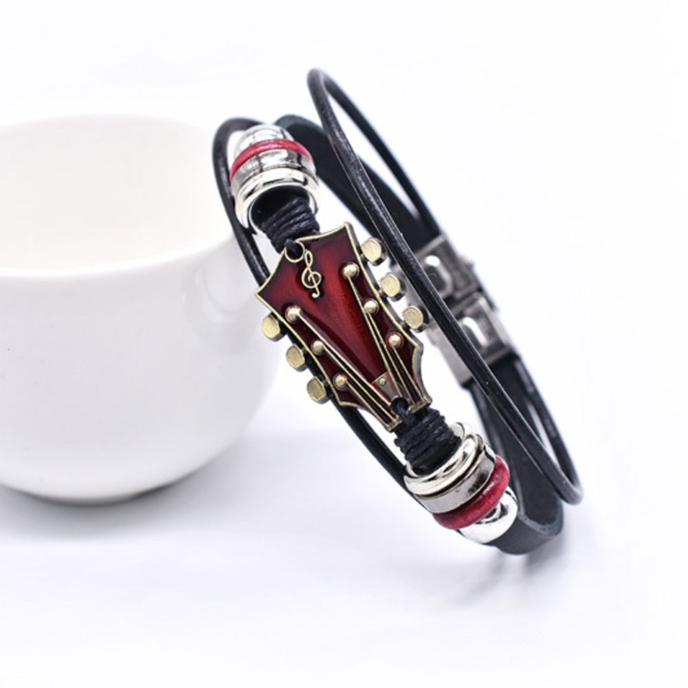 Retro Faux Leather Guitar Bracelet,Zinc Alloy Rock Music Guitar Bracelet OY