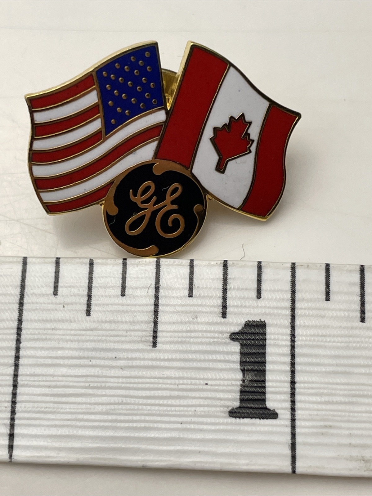 GE General Electric Metal Pin With United States & Canada Flags Emblem Square