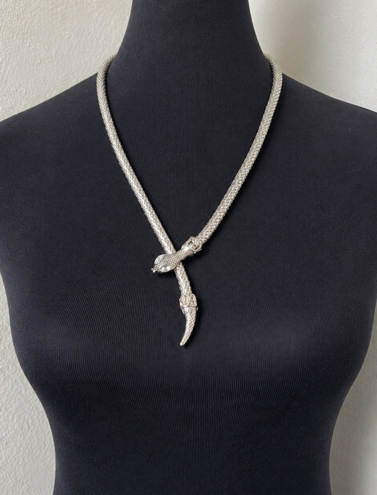 Vintage Silver Chainmail Mesh Serpent Snake Belt Necklace Adjustable Lariat 30”