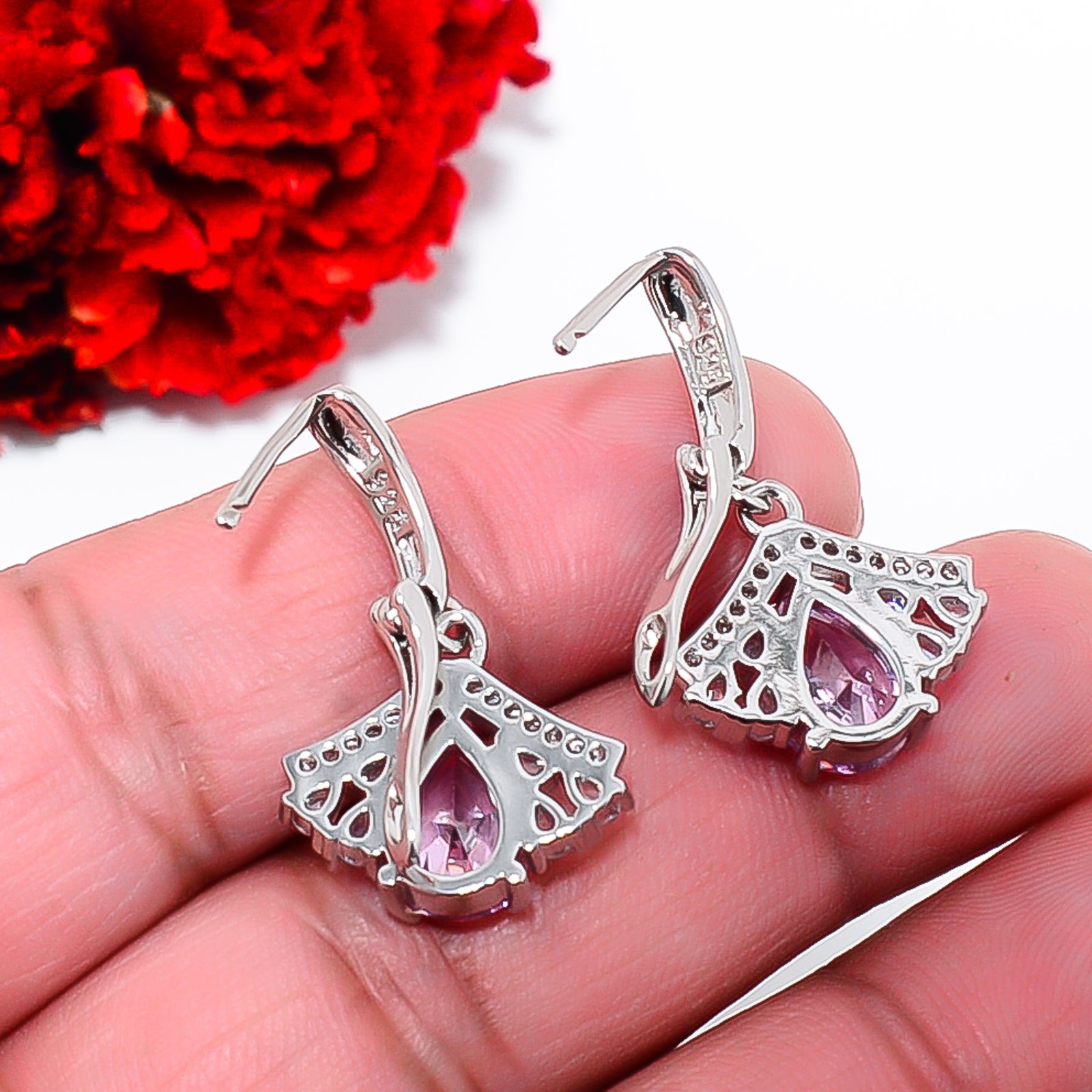 Pink Kunzite & Cz 925 Sterling Silver Earring 1.10″ E14564